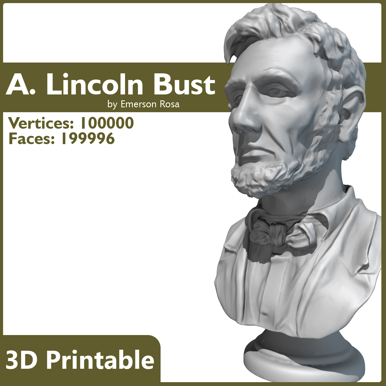 3D Printable - Abraham Lincoln Bust 3D print model_6