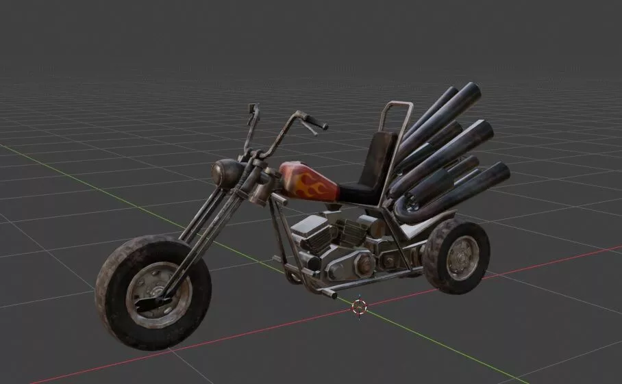 Low Poly Hellfire Chopper Motorcycle - Game Ready - Rigged PBR Low-poly 3D model