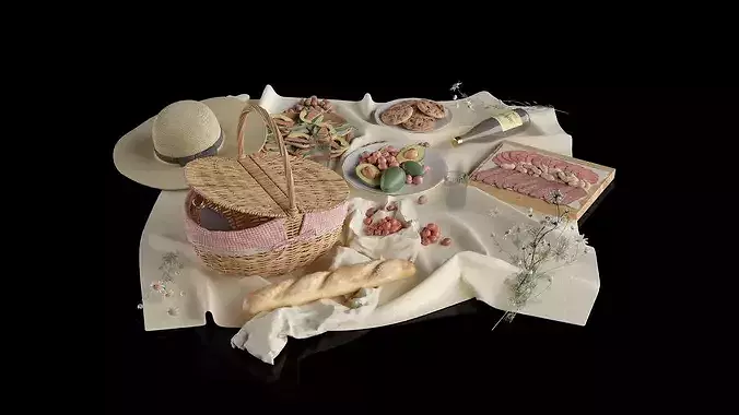 Picnic Food And Hat 3D model