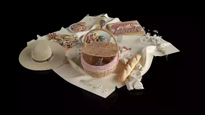 Picnic Food And Hat 3D model 2