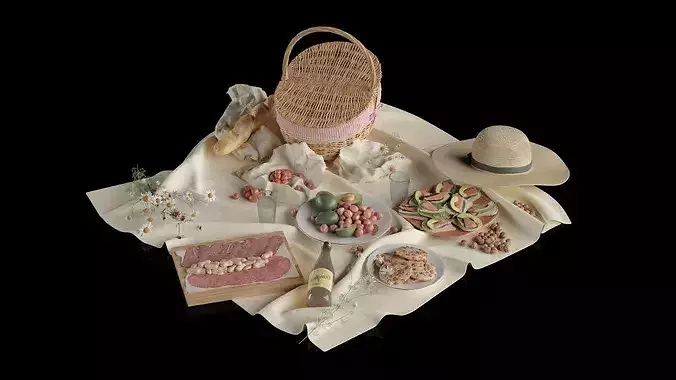 Picnic Food And Hat 3D model 6