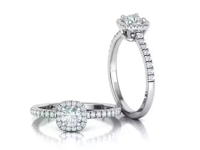 Engagement ring Cushion Halo 40 pointer Stone  3D print model