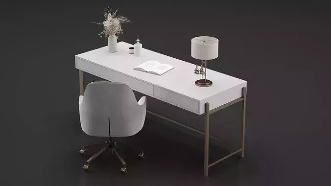 Office Furniture Gold Table 3D model 4