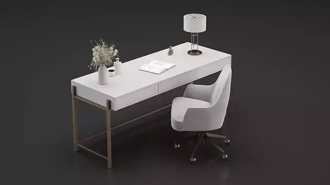 Office Furniture Gold Table 3D model 6