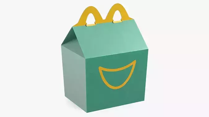 Kids Meal Paper Box with Smiley Design 3D model 2