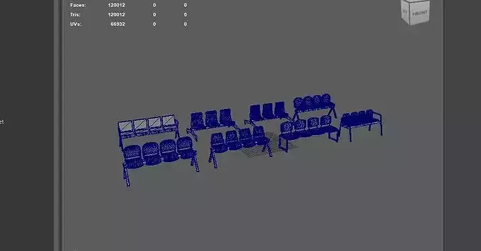 Waiting Chairs set 3D model 7
