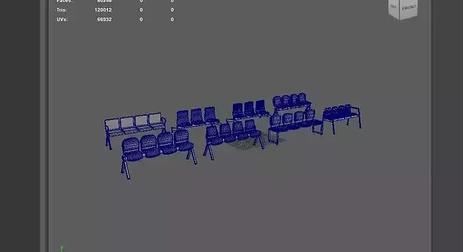Waiting Chairs set 3D model 5