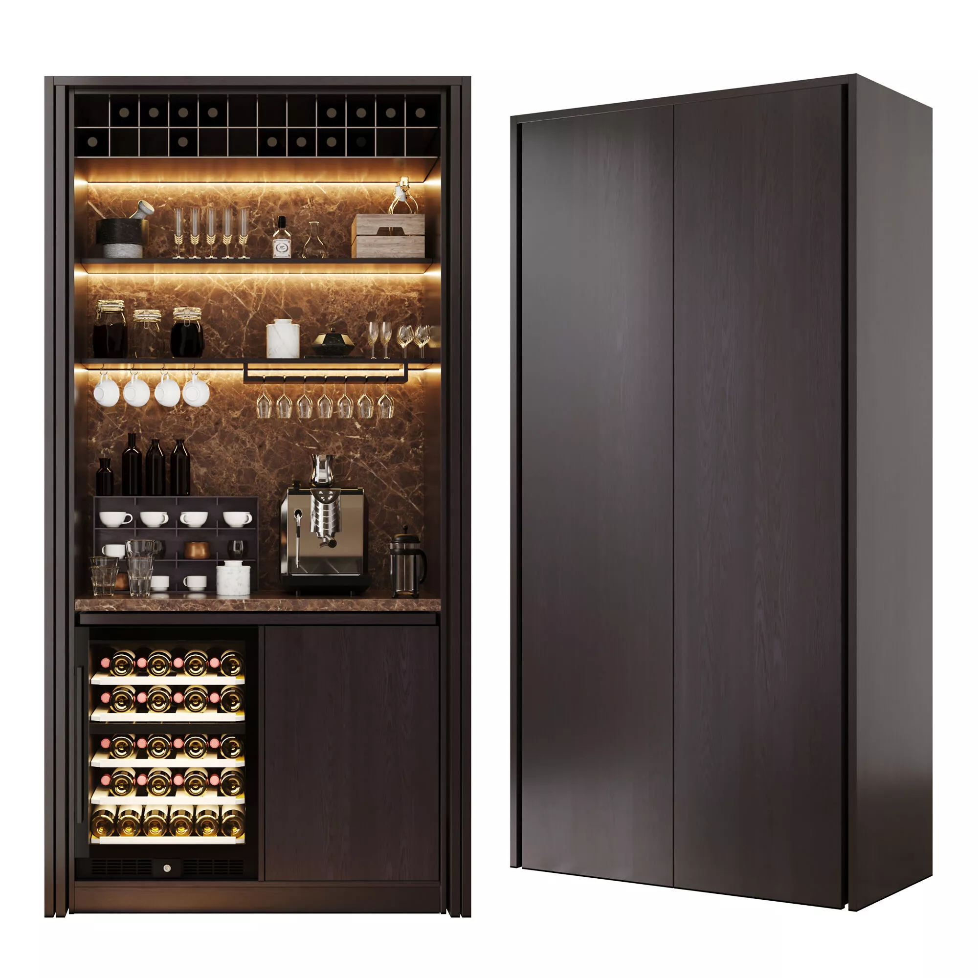 Modular bar cabinet with coffee area and wine cooler 3D model