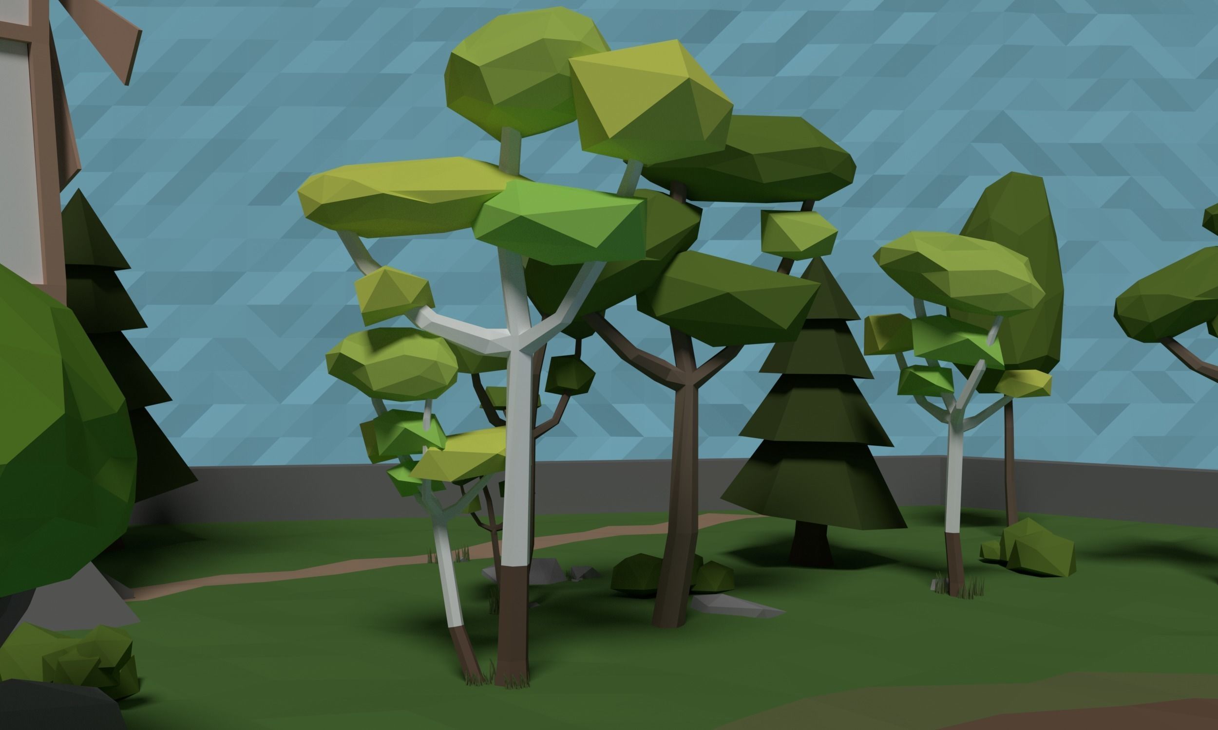 LowPoly Windmill in a forest Scene Low-poly 3D model_6