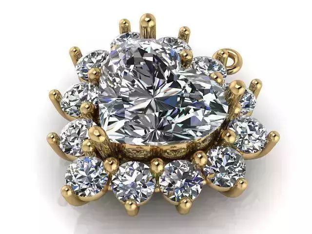 Pendant heart shaped diamond gold
