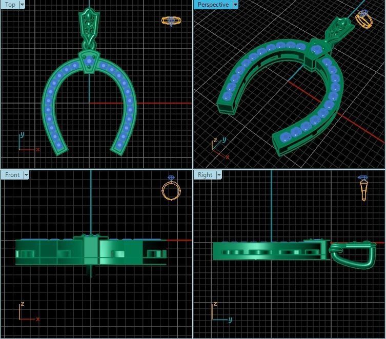 Pendant gold horseshoe with diamonds 3D print model_2