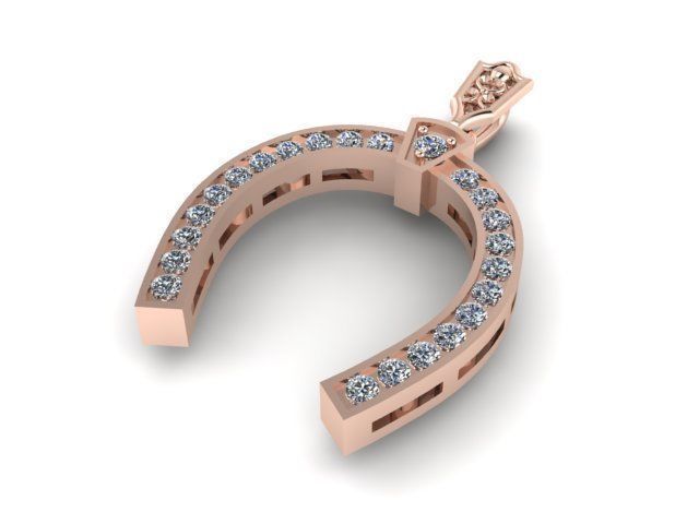 Pendant gold horseshoe with diamonds 3D print model_1