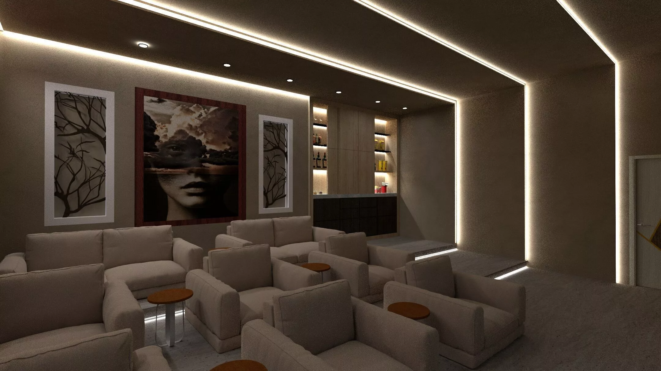 Modern Home Theater Interior Scene 3D Model 3D model