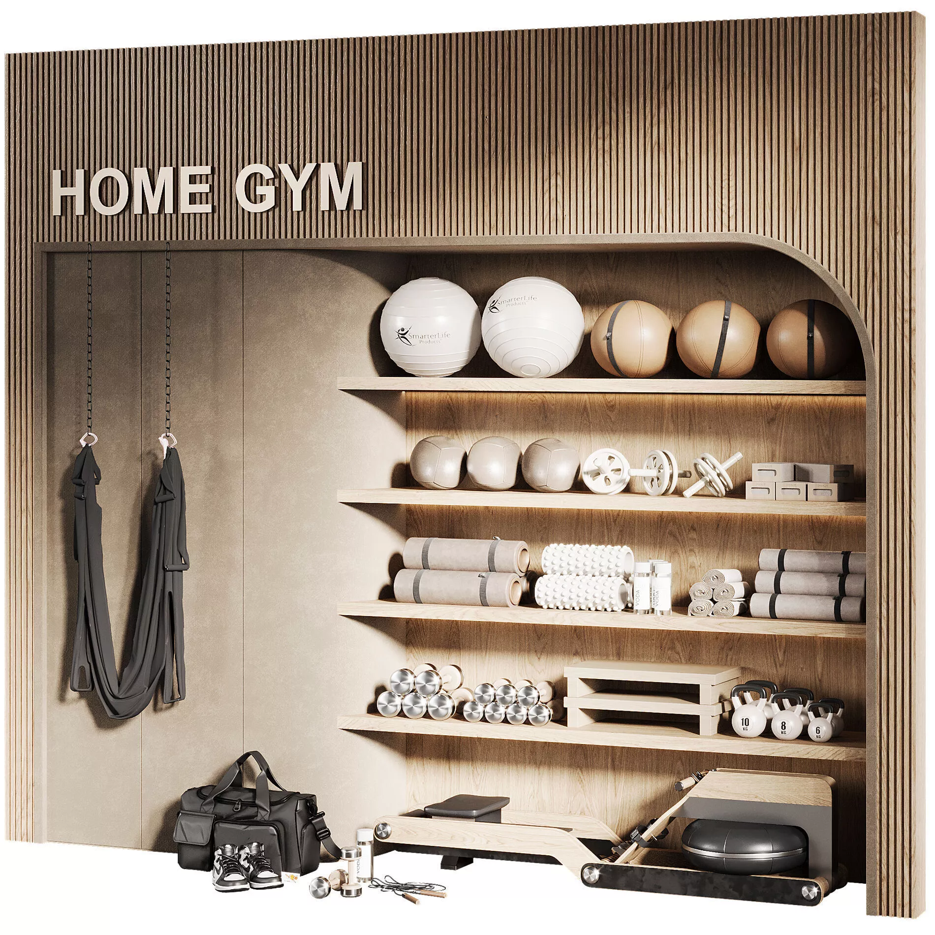 Home Gym Wall Rack with Equipment 08 3D model