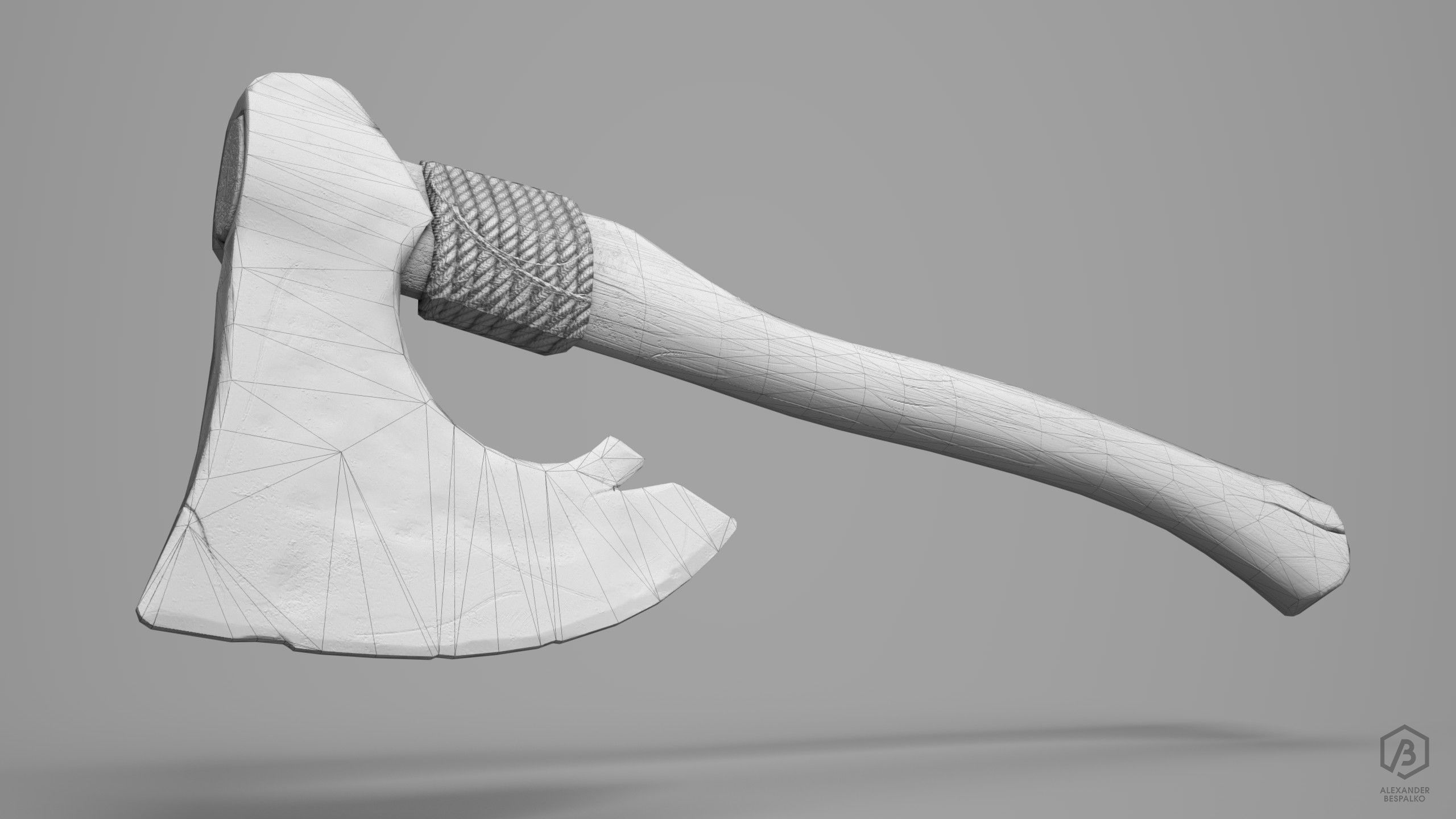 Game Ready Aged Wooden Axe Low-poly 3D model_5