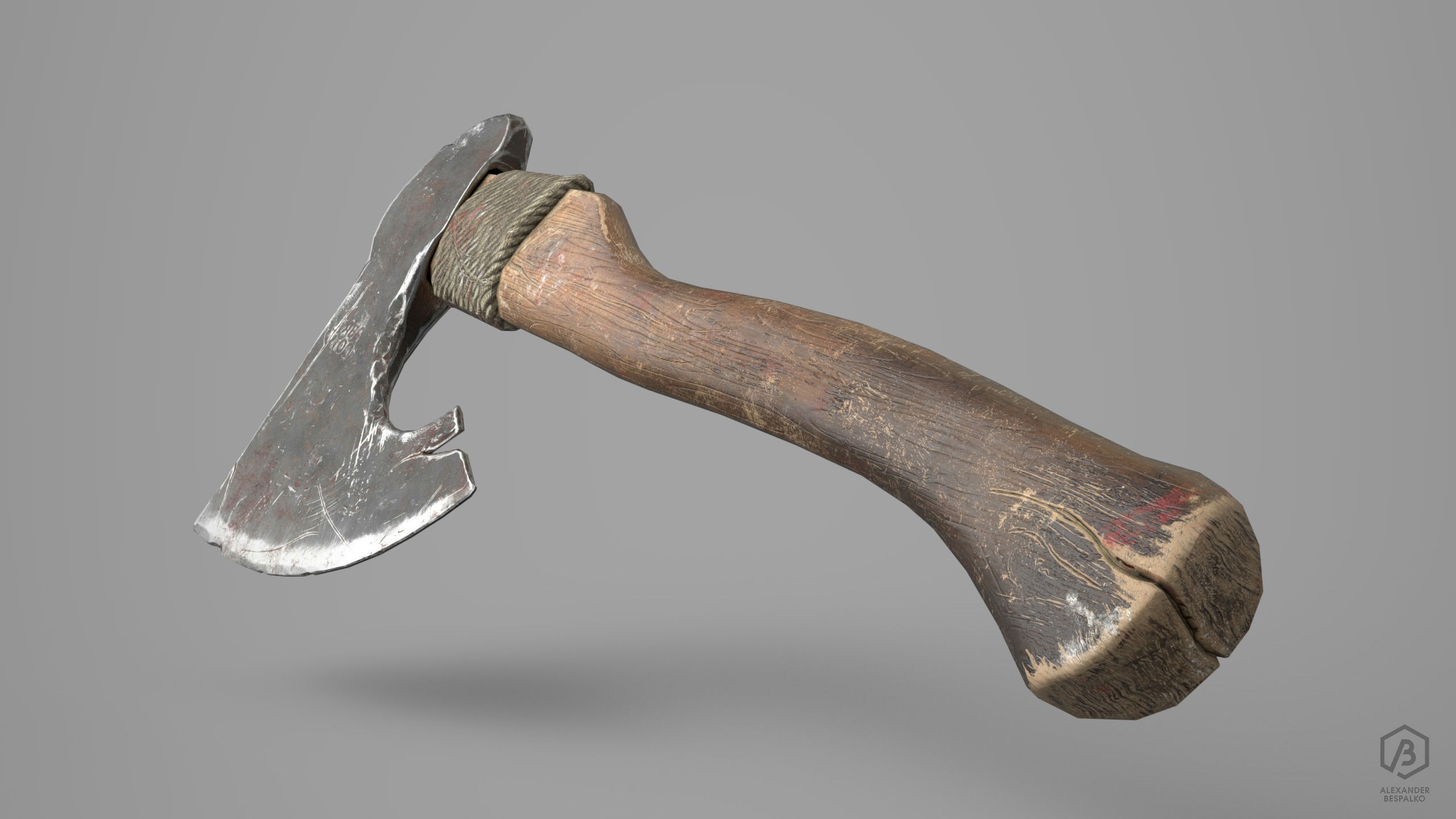 Game Ready Aged Wooden Axe Low-poly 3D model_3