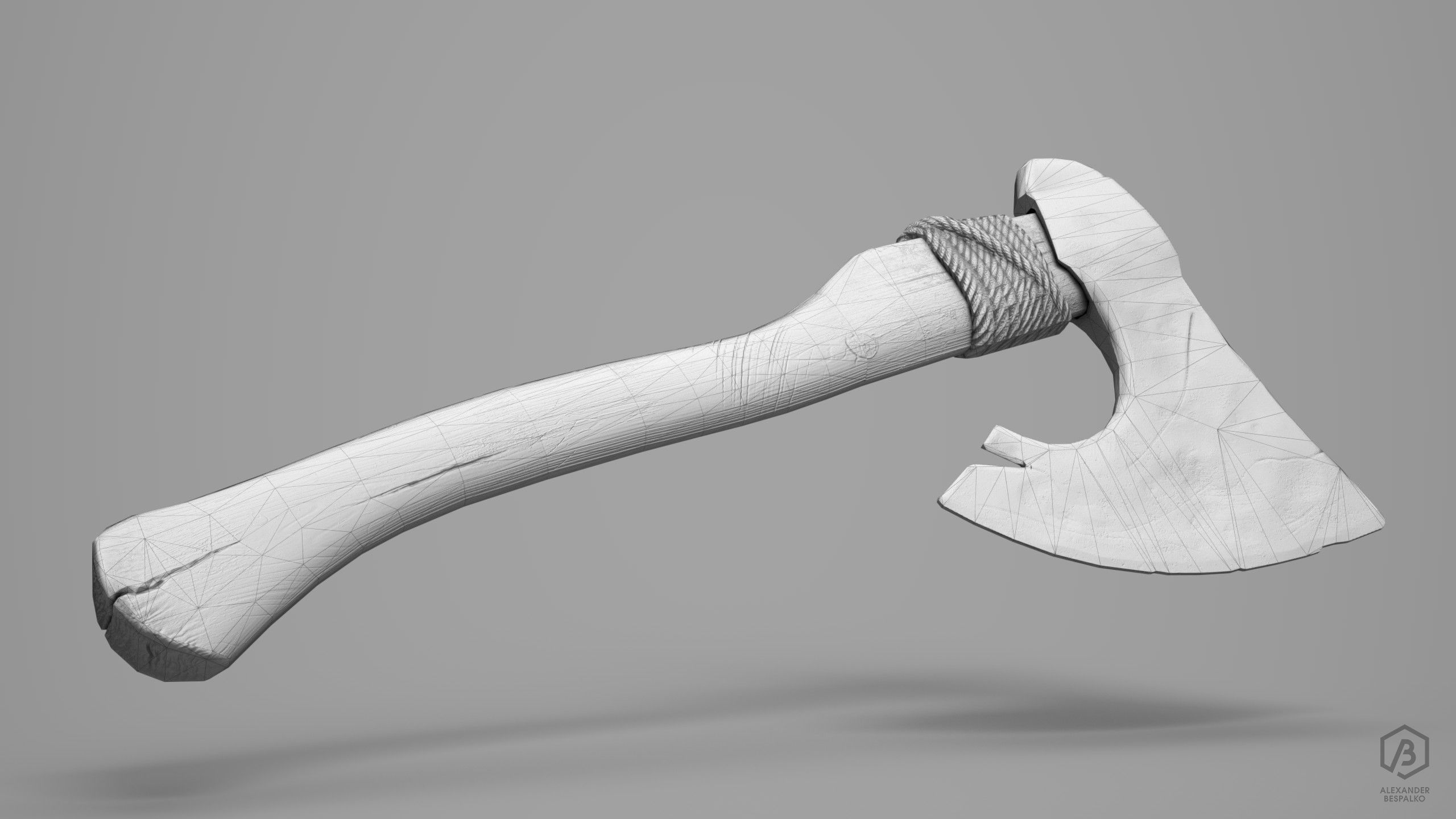Game Ready Aged Wooden Axe Low-poly 3D model_4