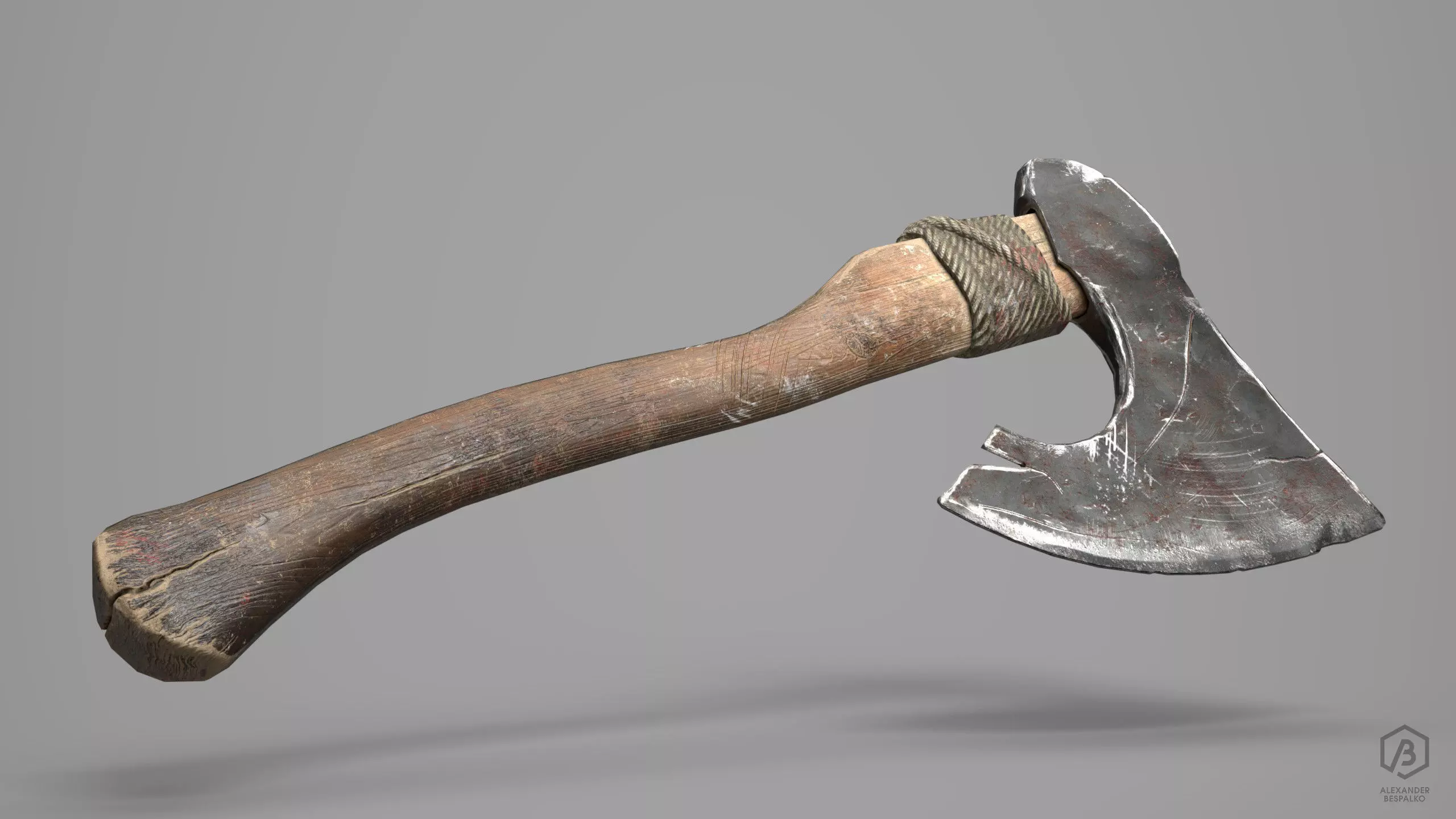 Game Ready Aged Wooden Axe Low-poly 3D model_0