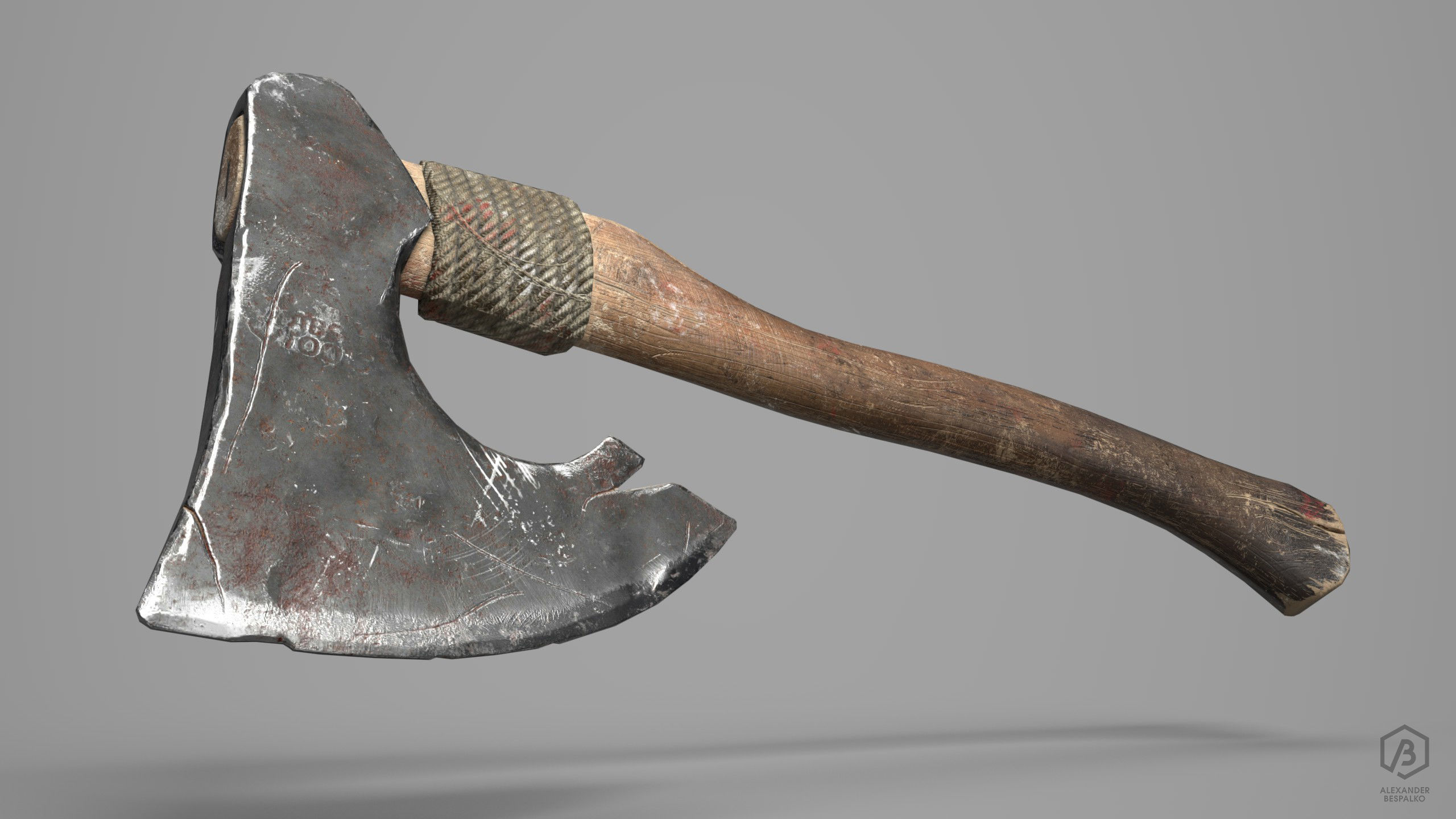 Game Ready Aged Wooden Axe Low-poly 3D model_1