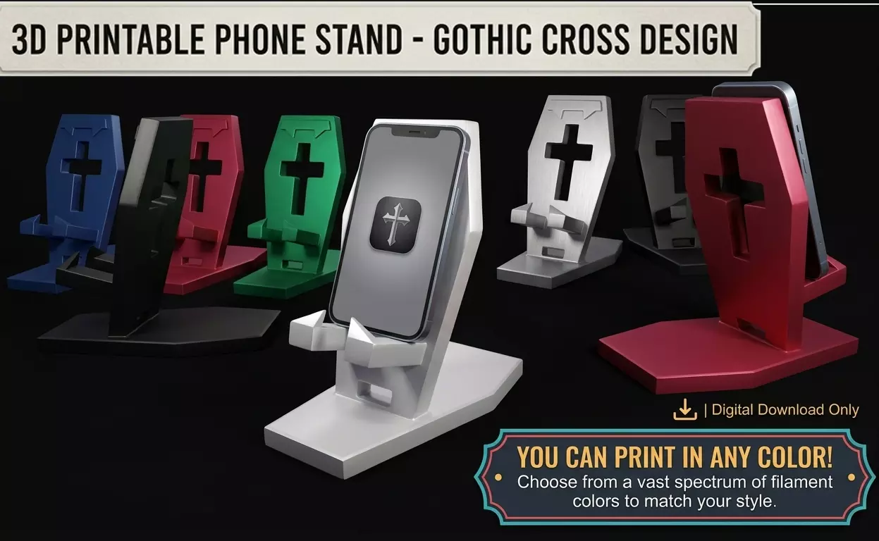 Phone Stand - Gothic Coffin - Cross 3D Printable STL 3D print model