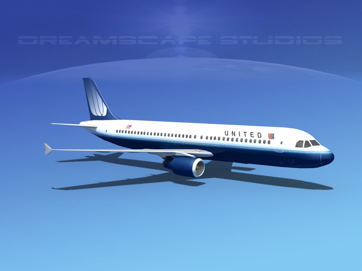 Airbus A320 LP United Airlines 2 Low-poly 3D model_4