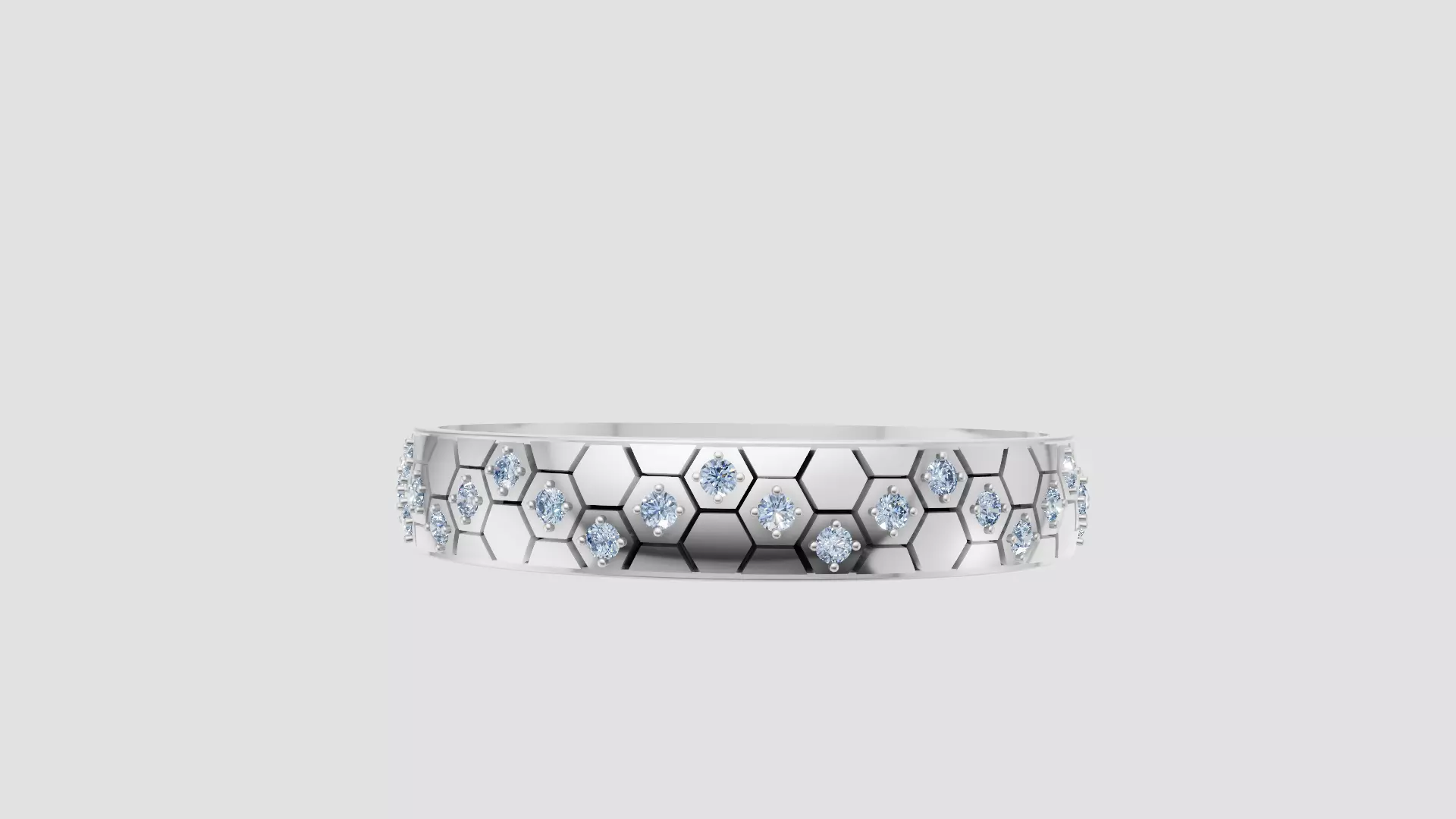 Geometric Honeycomb Pattern Ring with Stones 3D print model