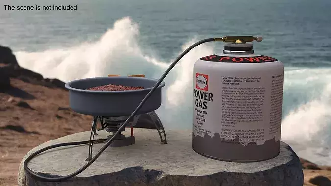 Camping Frying Pan with Steak on Gas Burner 3D model 4
