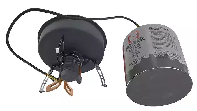 Camping Frying Pan with Steak on Gas Burner 3D model 7