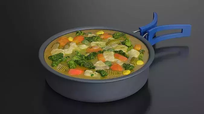 Camping Cooking Pot Blue Handle Vegetable Soup 3D model 4