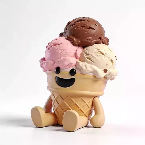 Realistic Cute Ice Cream Cone Character 3D Model Low-poly 3D model