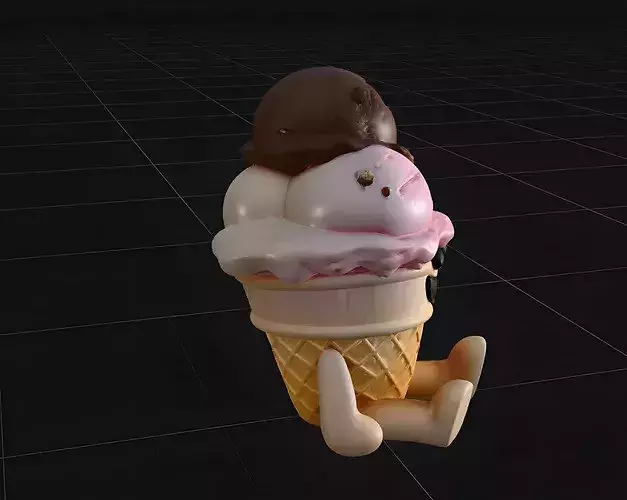 Realistic Cute Ice Cream Cone Character 3D Model Low-poly 3D model 3