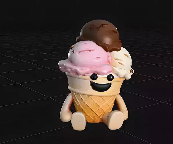 Realistic Cute Ice Cream Cone Character 3D Model Low-poly 3D model 2