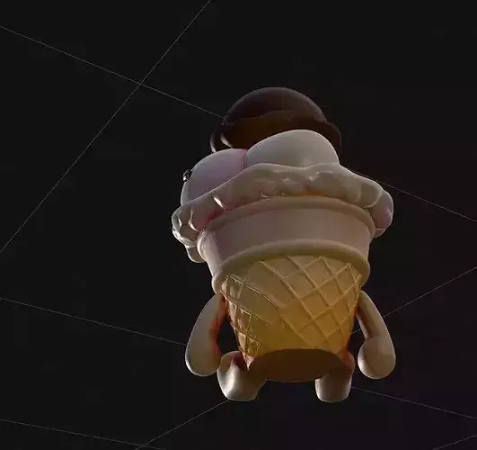 Realistic Cute Ice Cream Cone Character 3D Model Low-poly 3D model 4