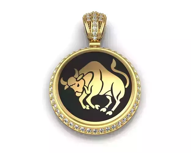 Gold and Diamond Bull Pendant