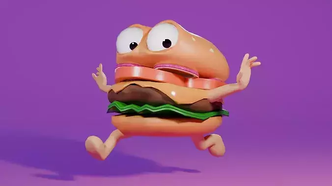 Cartoon Burger Character Low-poly 3D model