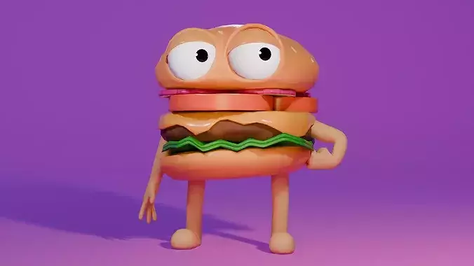 Cartoon Burger Character Low-poly 3D model 3
