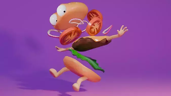 Cartoon Burger Character Low-poly 3D model 2