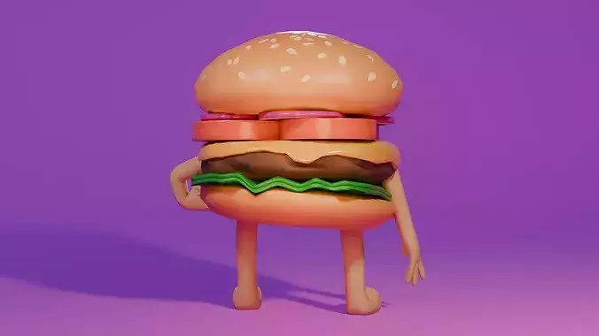 Cartoon Burger Character Low-poly 3D model 5
