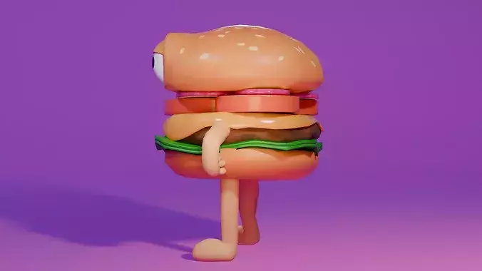Cartoon Burger Character Low-poly 3D model 4