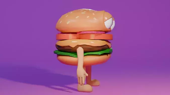 Cartoon Burger Character Low-poly 3D model 6