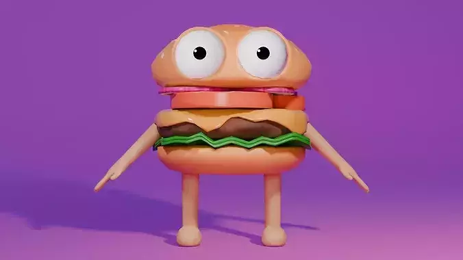 Cartoon Burger Character Low-poly 3D model 7