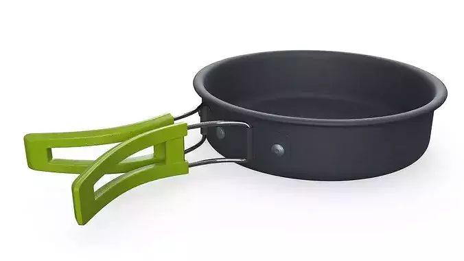 Camping Cooking Pot Foldable Handle Green 3D model 5