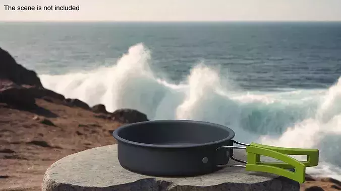Camping Cooking Pot Foldable Handle Green 3D model 3