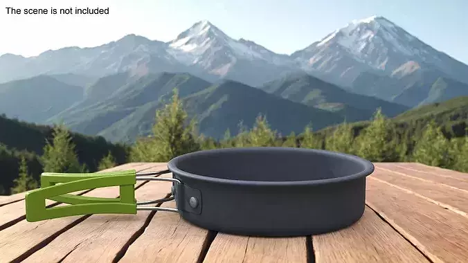Camping Cooking Pot Foldable Handle Green 3D model 2