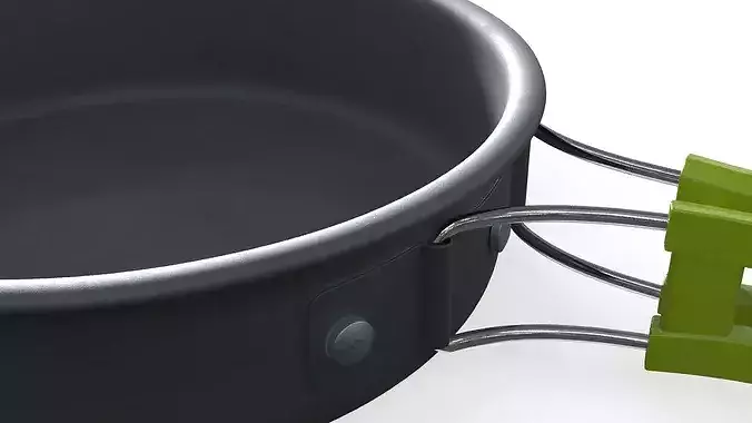 Camping Cooking Pot Foldable Handle Green 3D model 7