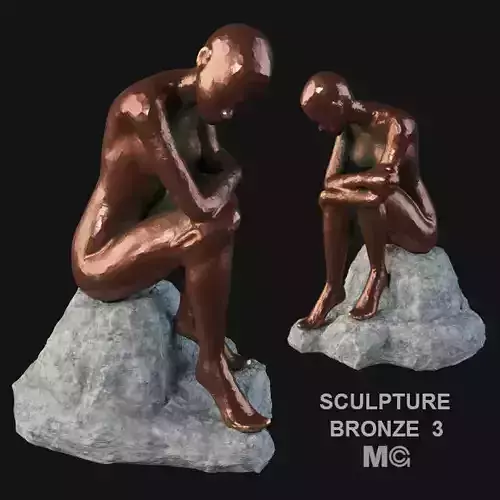 Sculpture bronze statue of nude woman on rock