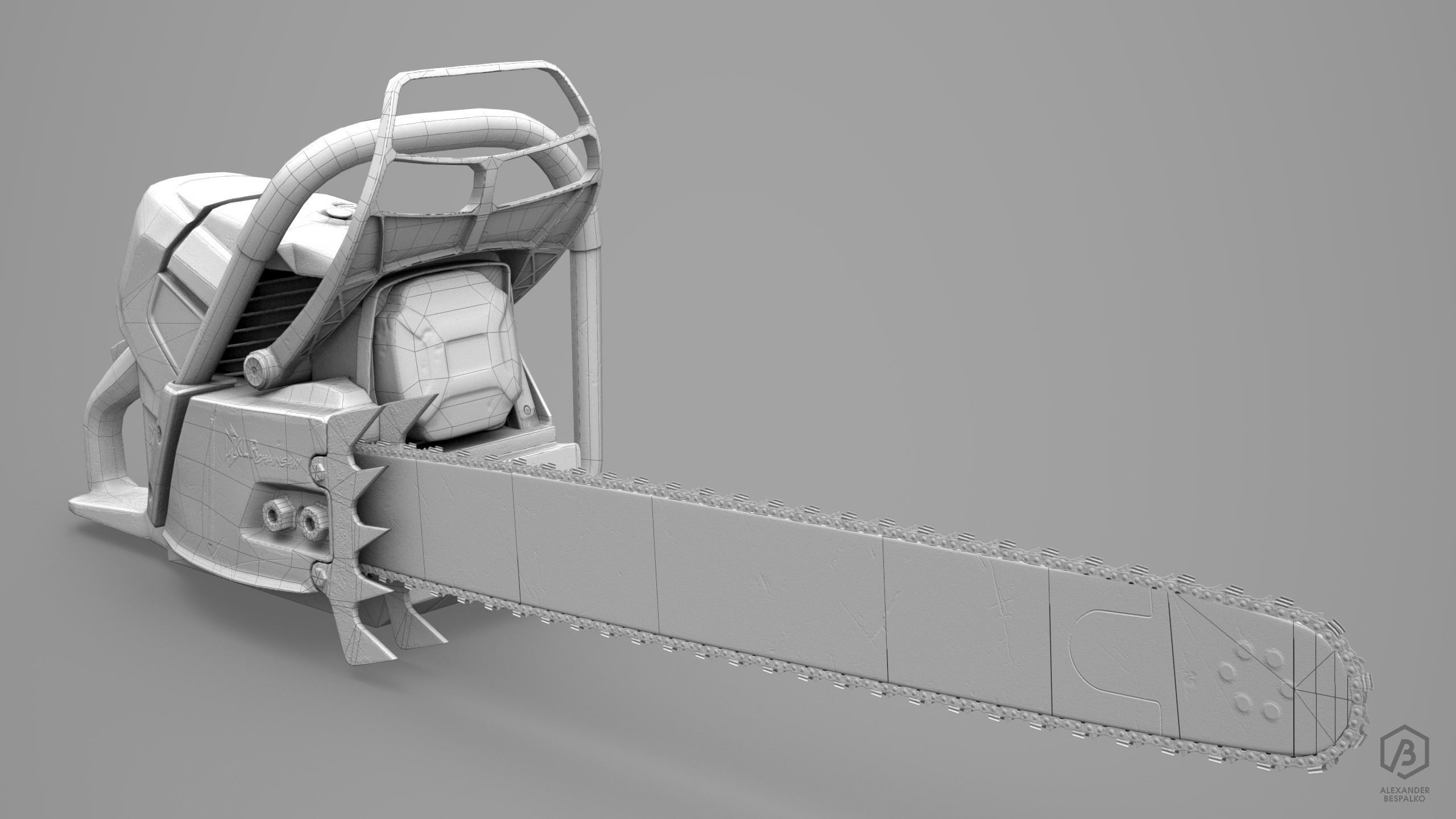 Game Ready Aged Chainsaw Low-poly 3D model_6