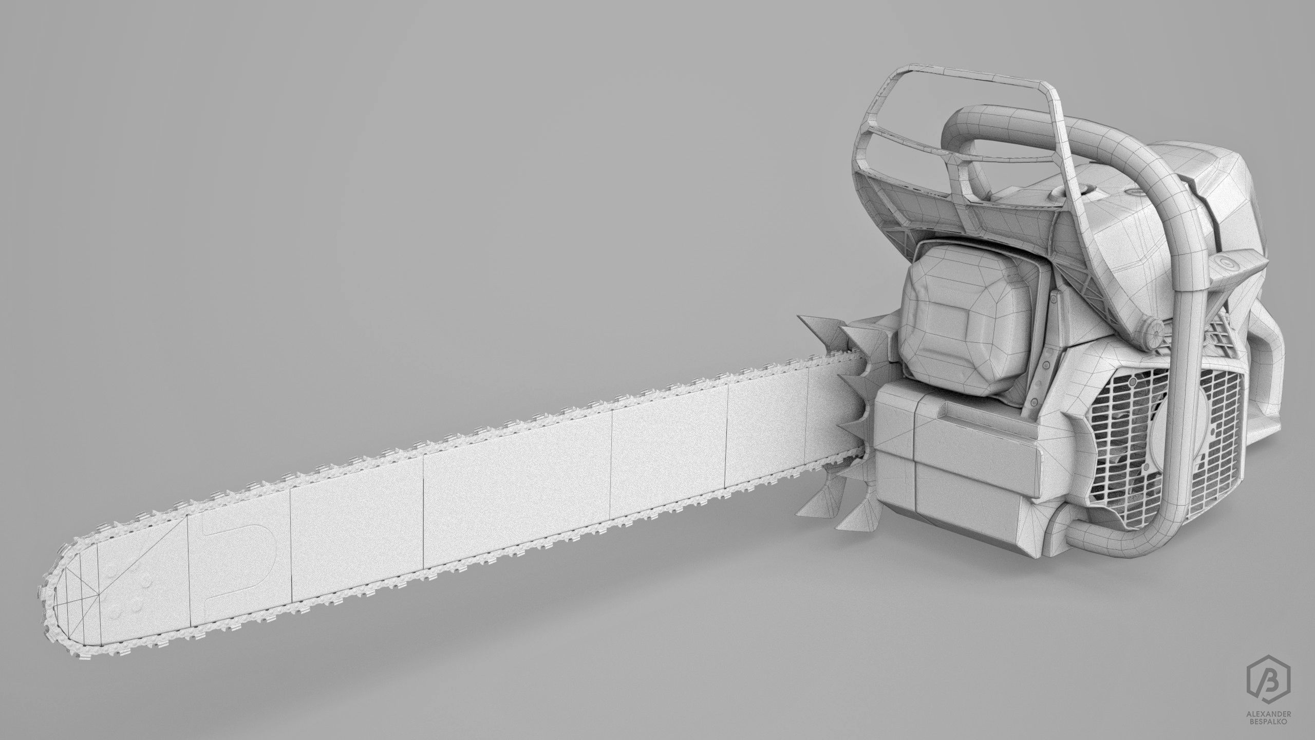 Game Ready Aged Chainsaw Low-poly 3D model_4