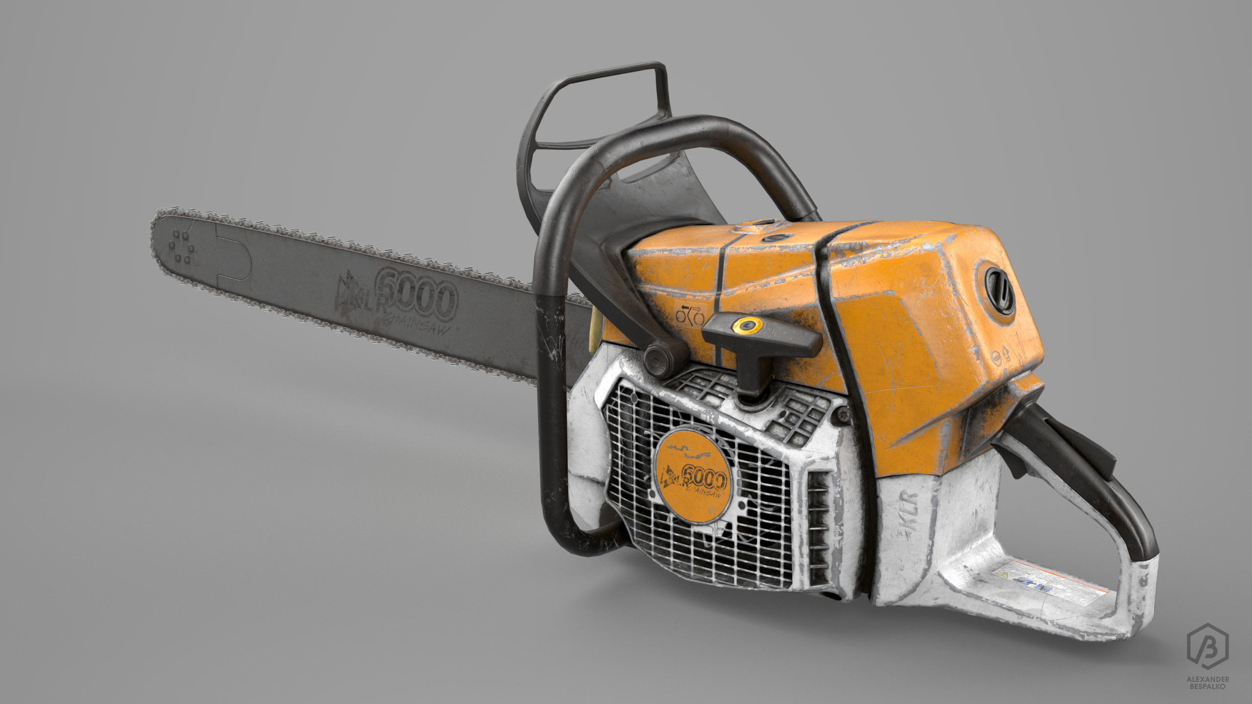 Game Ready Aged Chainsaw Low-poly 3D model_2