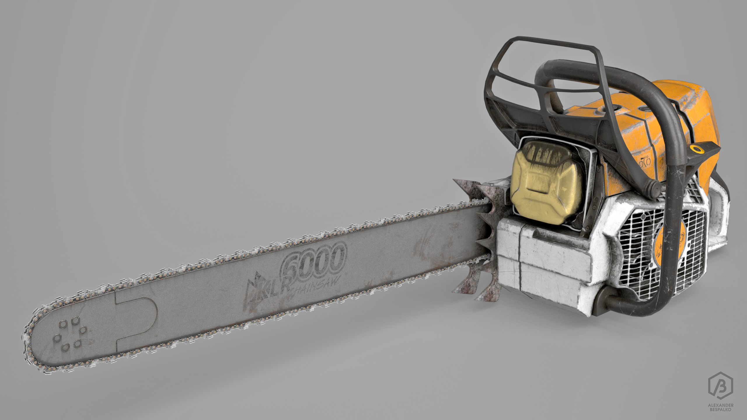 Game Ready Aged Chainsaw Low-poly 3D model_1